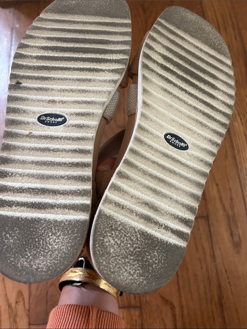 Dr. Scholl's Tan Suede Sandals with Cream Elastic Straps image 5